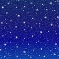 Vector winter square Christmas background of glowing snowflakes, grunge contour clouds on the dark blue sky. EPS 10 Royalty Free Stock Photo